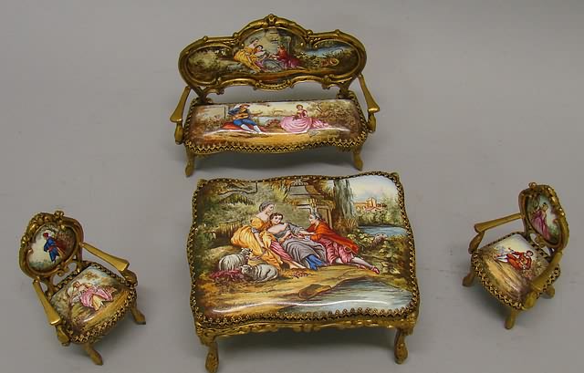 Appraisal: Pc set of French painted enamel furniture T x L