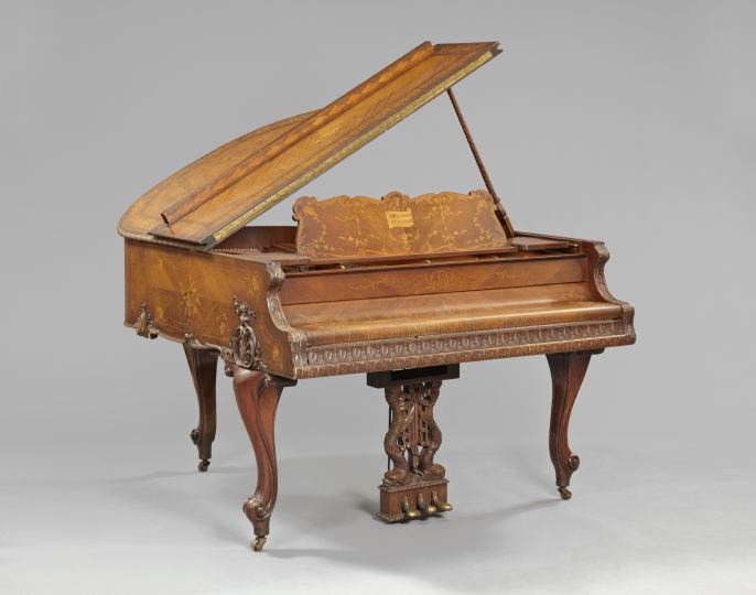 Appraisal: American Mahogany and Mixed Woods Inlaid Baby Grand Piano labeled