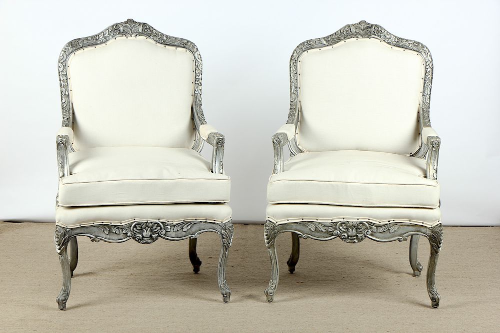 Appraisal: Pair of Modern Upholstered Bergere Chairs Pair of Modern Upholstered