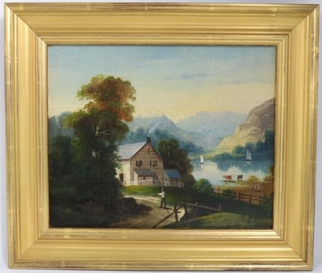 Appraisal: TH C OIL PAINTING ON CANVAS HUDSON RIVER VALLEYSCENE WITH