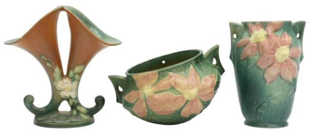 Appraisal: lot of American art pottery Roseville including two-handled vase in