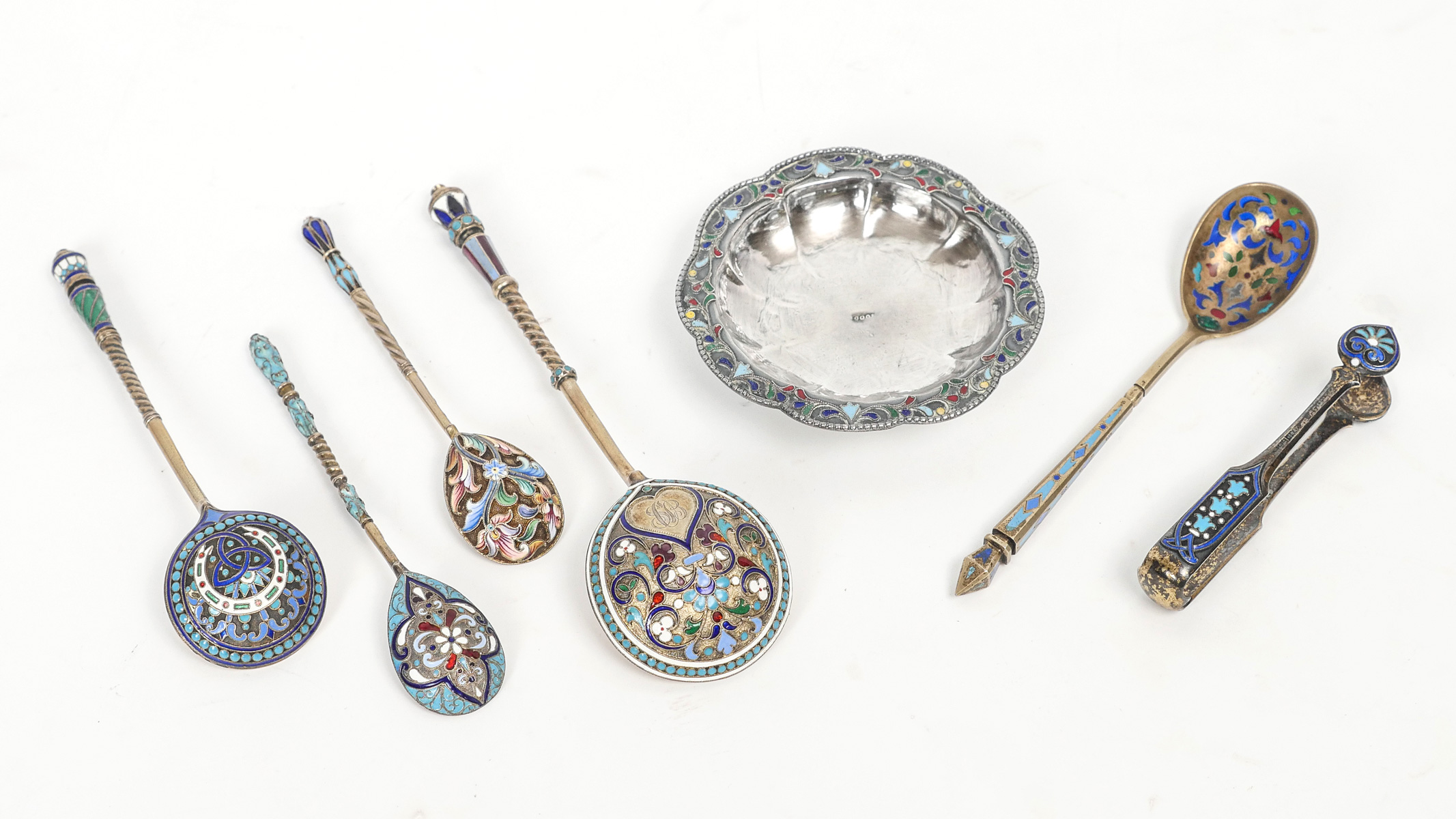 Appraisal: PIECE RUSSIAN SILVER GILT CLOISONNE silver gilt cloisonne spoons in