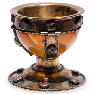 Appraisal: A Russian Gem-Set Silver-Gilt Mounted Agate Bowl th th Century