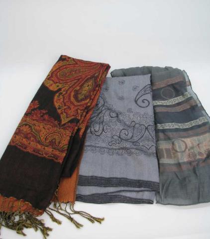 Appraisal: Three various size and style scarves Silver and black Pashmina