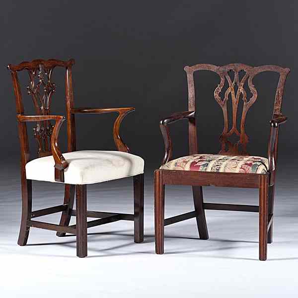 Appraisal: Pennsylvania Chippendale Armchairs Pennsylvania th century two Chippendale arm chairs