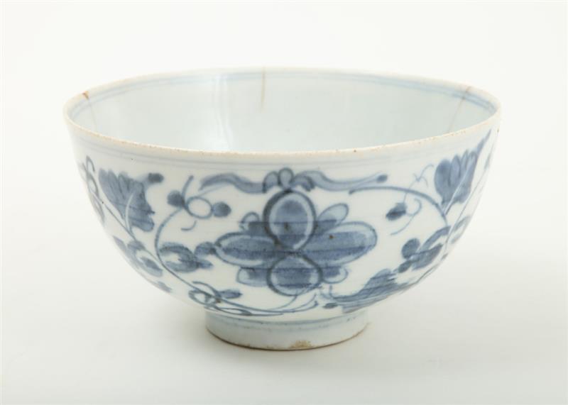 Appraisal: CHINESE BLUE AND WHITE PORCELAIN FOOTED BOWL Unmarked the interior