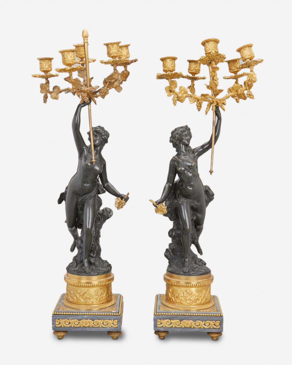 Appraisal: A pair of French bronze figural candelabra th Century Each