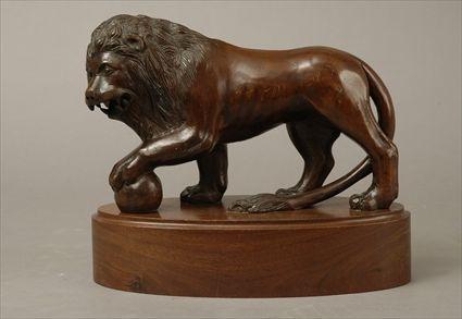 Appraisal: Carved Mahogany Figure of a Lion x in