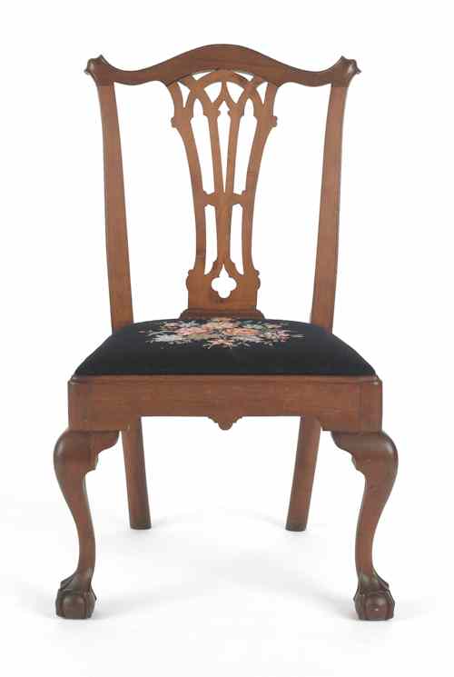 Appraisal: Pennsylvania Chippendale walnut dining chair ca with scrolled ears a