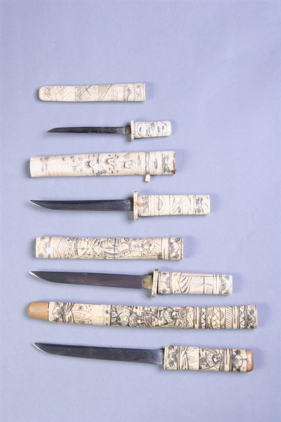 Appraisal: LOT OF FOUR BLADES DAGGERS Mountings are bone Plain Japanese