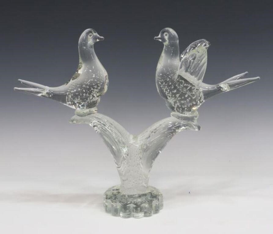 Appraisal: Murano style art glass sculpture Perched Birds with suspended air