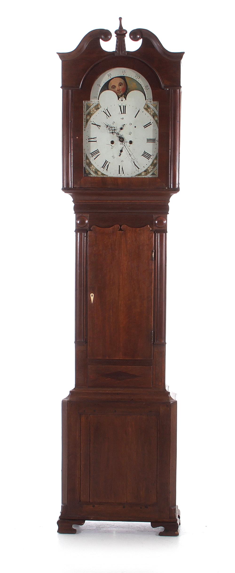 Appraisal: English mahogany and oak longcase clock circa painted face with