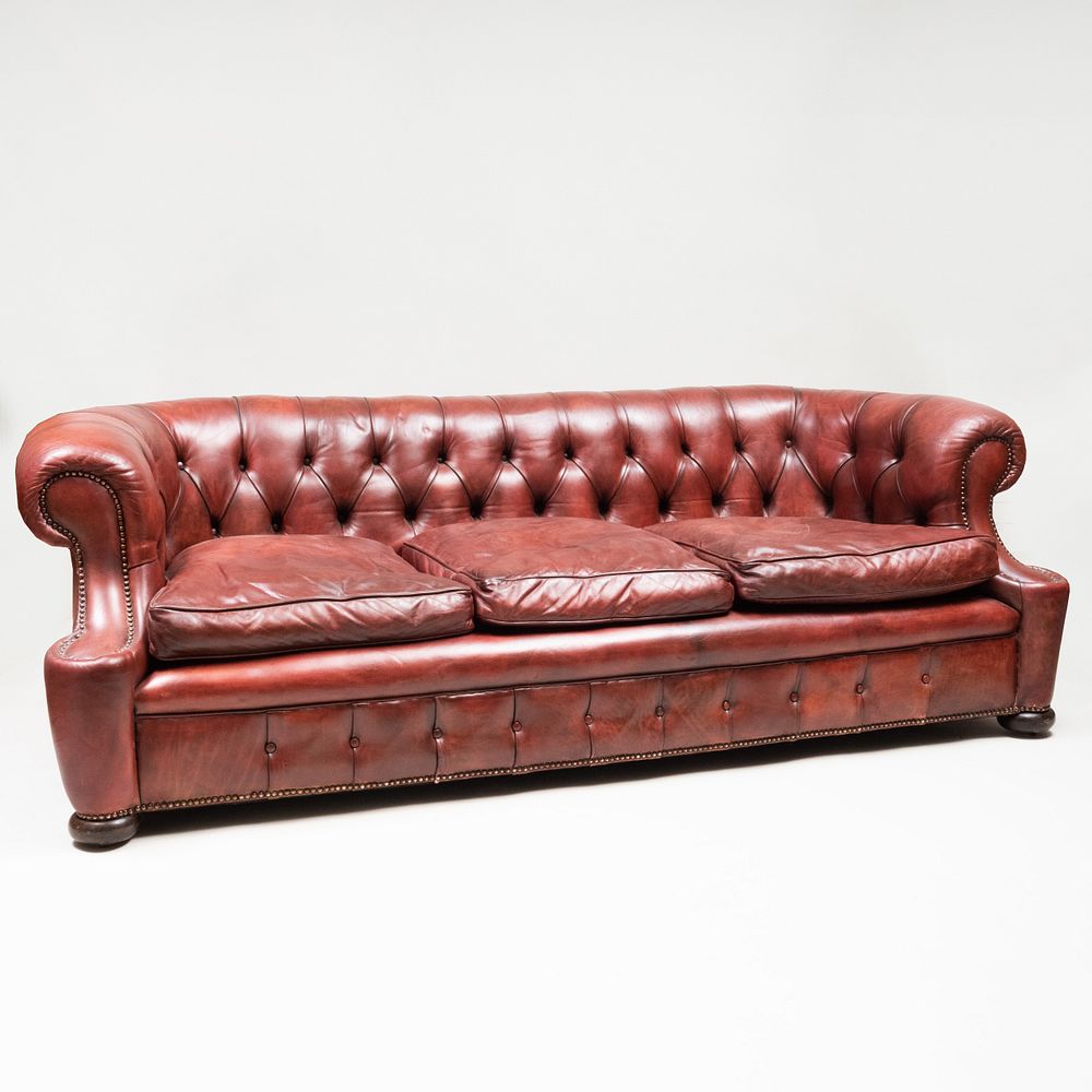 Appraisal: Chesterfield Leather Upholstered Sofa x ft in x in Condition