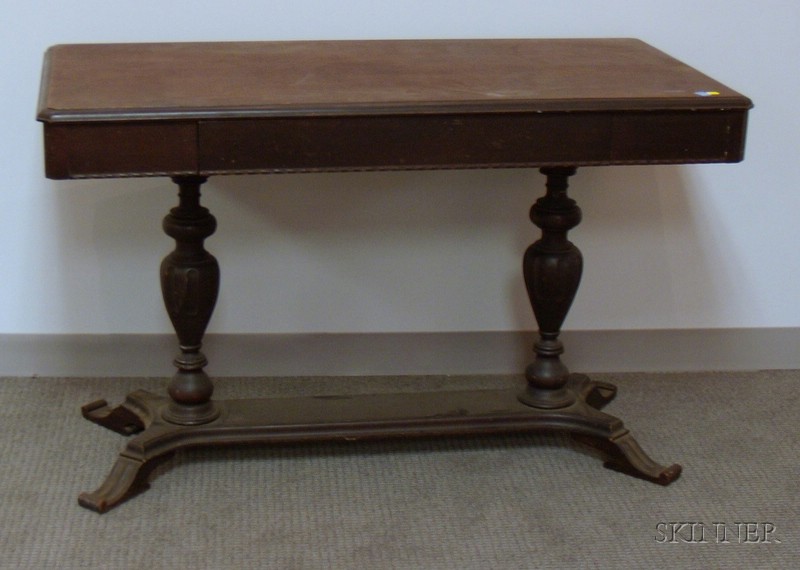 Appraisal: Neoclassical-style Part-ebonized Mahogany and Mahogany Veneer Double-pedestal Console Table with