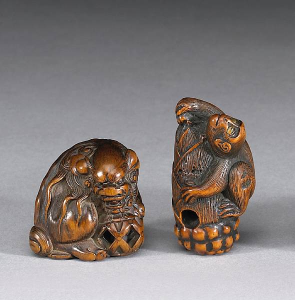 Appraisal: A good wood shishi study th Century The well carved