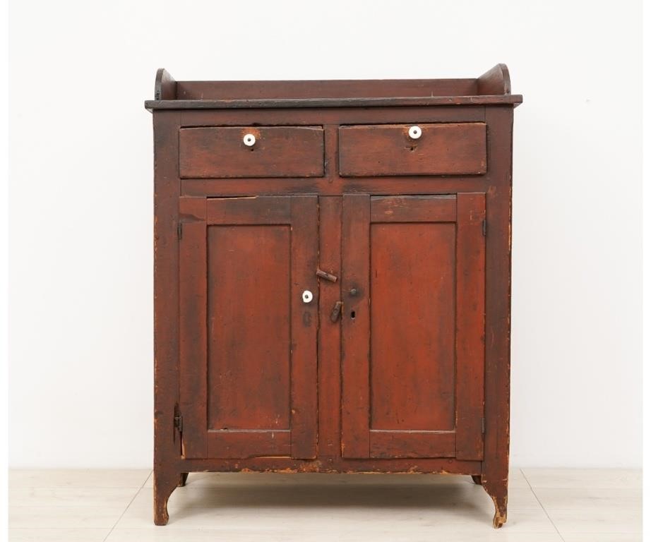 Appraisal: Pennsylvania pine jelly cupboard circa in old red wash h