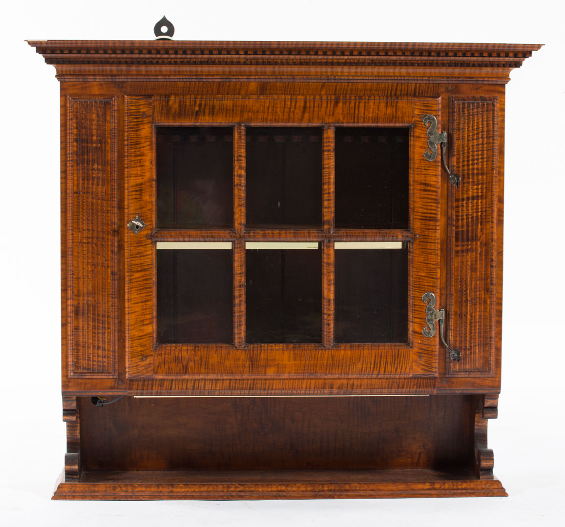 Appraisal: Federal style tiger maple hanging cabinet th century flat molded