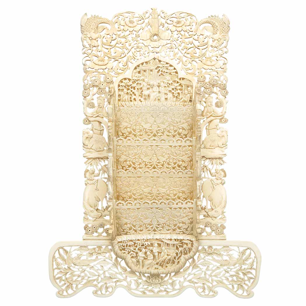 Appraisal: Chinese Export Ivory Card Holder Of rectangular form the plaque