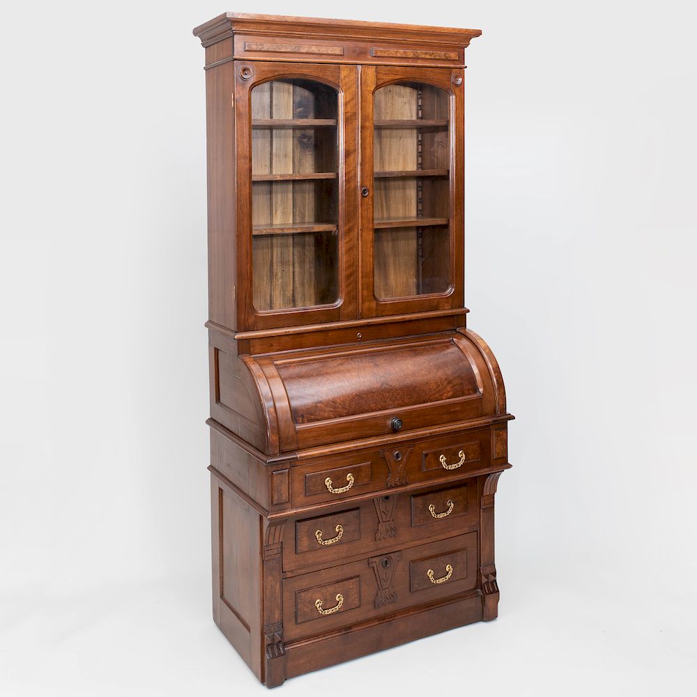 Appraisal: Victorian Mahogany Roll Top Secretary Bookcase With a fitted interior