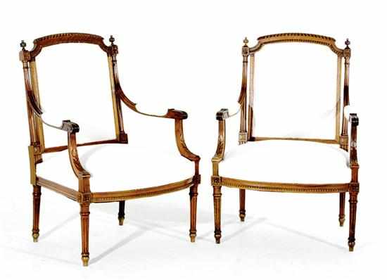 Appraisal: Pair French carved walnut fauteuils late th century in the