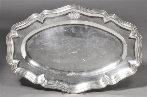 Appraisal: OVAL PLATTER France th century With engraved matrimonial coat of