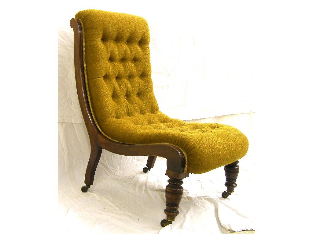 Appraisal: Late Victorian walnut nursing chair with yellow-brown button-back Draylon upholstery