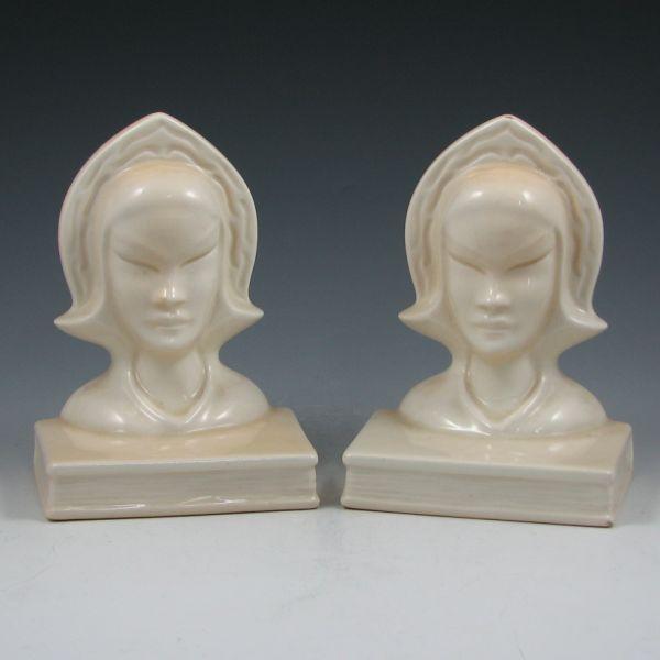 Appraisal: Roseville Burmese bookends in ivory gloss Marked Roseville USA -B