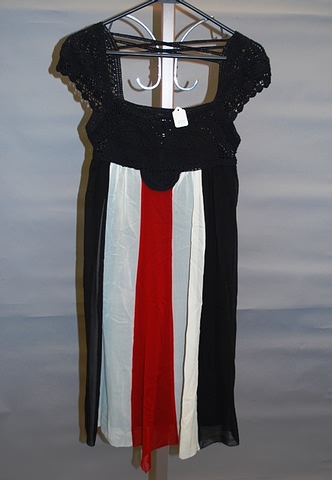 Appraisal: Black with red white stripes down skirt silk with macrame