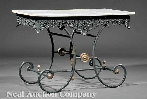 Appraisal: An Antique French Cast Iron Baker's Table th c marble