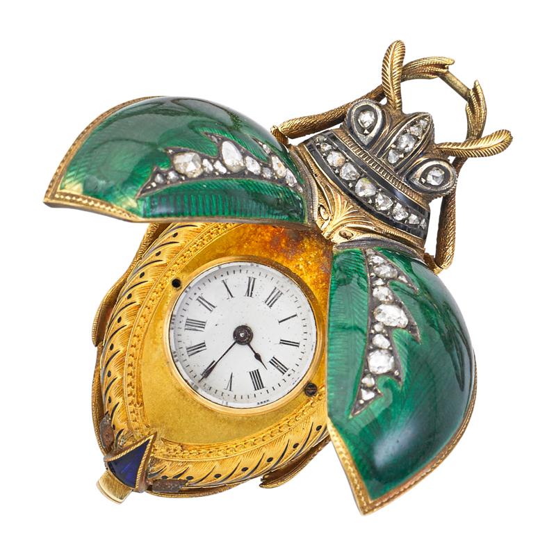 Appraisal: GOLAY LERESCHE FILS ENAMELED GOLD SCARAB WATCH Enameled gold and