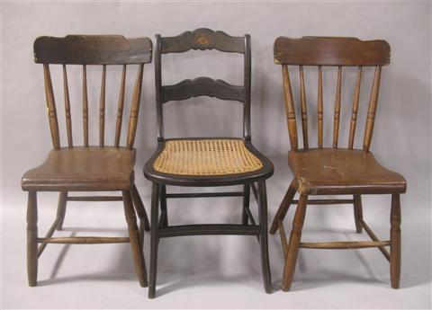 Appraisal: PAIR OF AMERICAN PLANK BOTTOM CHAIRS Together with Victorian painted