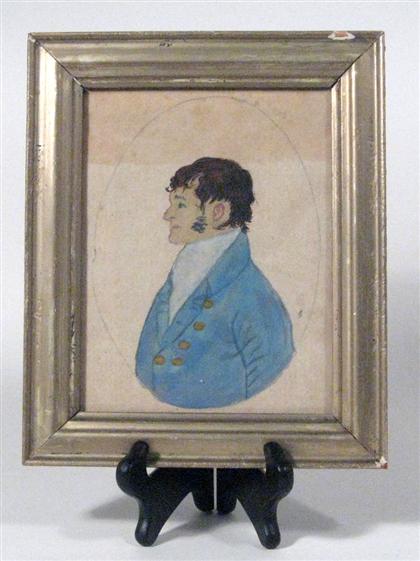 Appraisal: Profile portrait of a gentleman in a blue waistcoat Unsigned