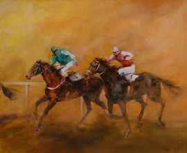 Appraisal: Hugh Sawrey - Riding for a Place oil on board