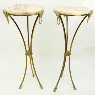 Appraisal: Pair of Marble Top Maison Jansen Style Brass Pedestal Tables