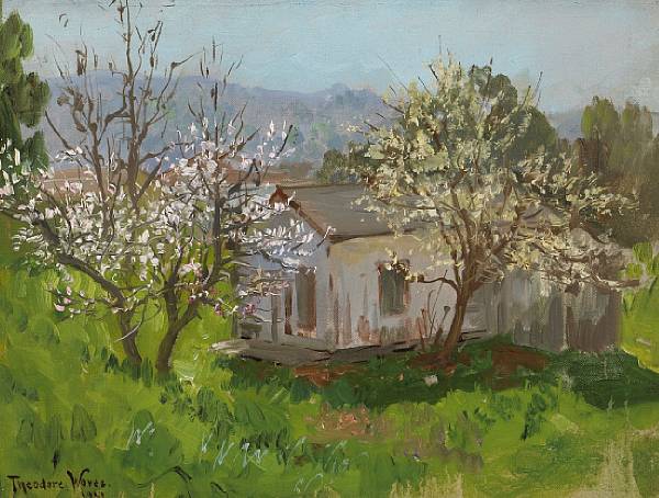 Appraisal: Theodore Wores - Two Blossoming Trees with an Old Shack