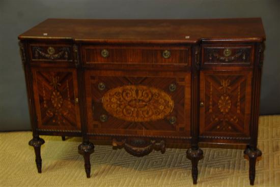 Appraisal: THREE PIECE MAHOGANY ALLOVER MARQUETRY BEDROOM SET Dresser high chest