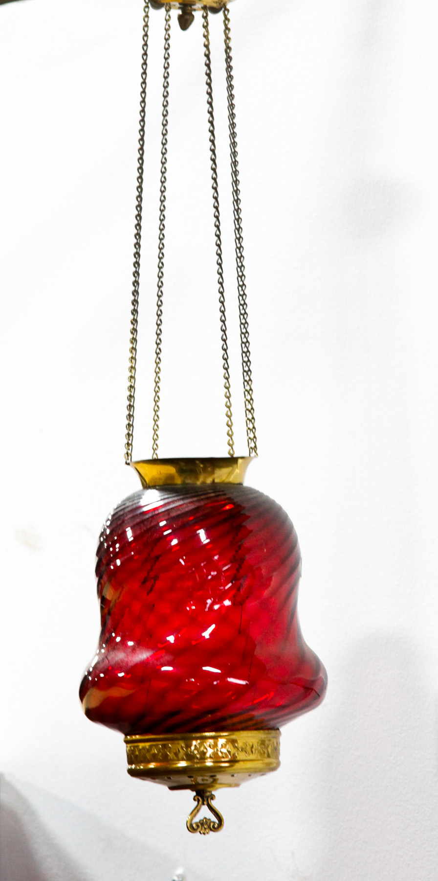 Appraisal: HANGING HALL LIGHT WITH CRANBERRY SHADE American th quarter- th