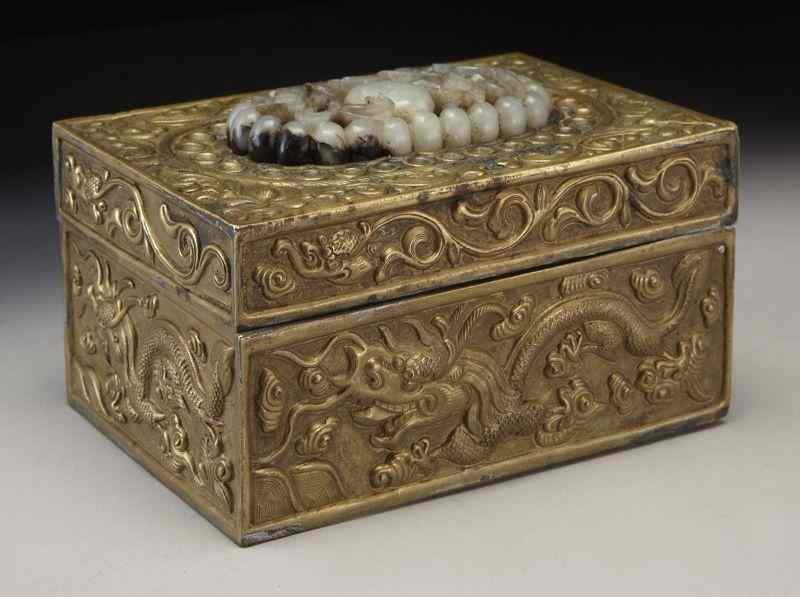 Appraisal: Chinese Ming jade inset brass box the Ming dynasty jade