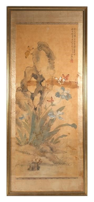 Appraisal: Chinese scroll painting on paper showing butterflies Signed Very good