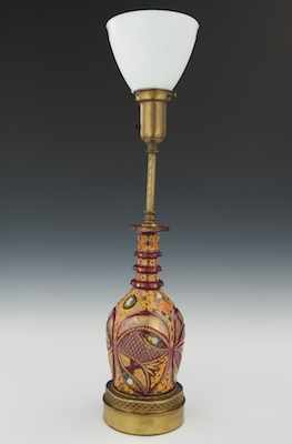 Appraisal: An Interesting Bohemian Glass Lamp Electric table lamp with cut