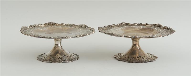 Appraisal: BAILEY BANKS BIDDLE MONOGRAMMED SILVER STEMMED CAKE STANDS Marked 'Bailey