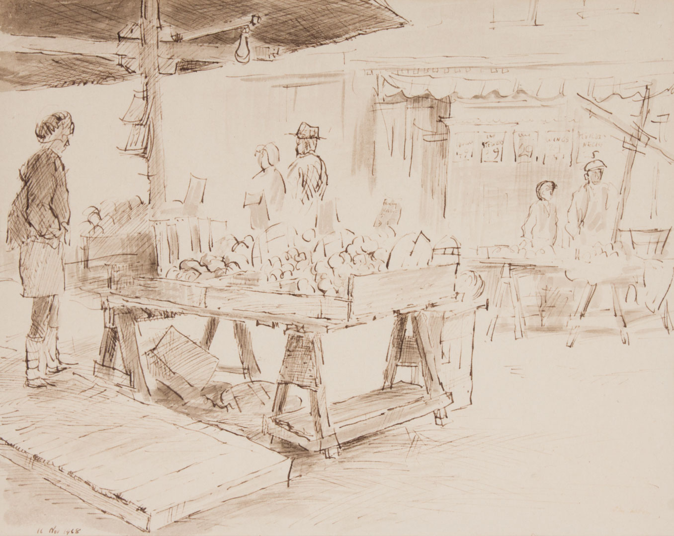 Appraisal: Jacob Glushakow Market Scene Baltimore pen ink American - Pen