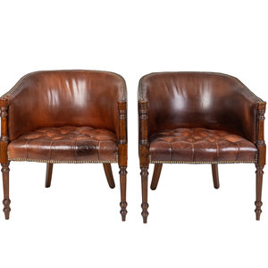 Appraisal: A Pair of George III Style Leather-Upholstered Mahogany Tub Chairs