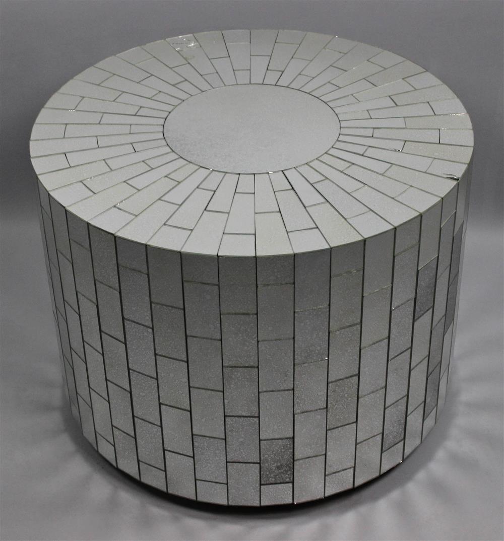 Appraisal: UTTERMOST CO MIRROR TILED CYLINDER COCKTAIL TABLE the round table