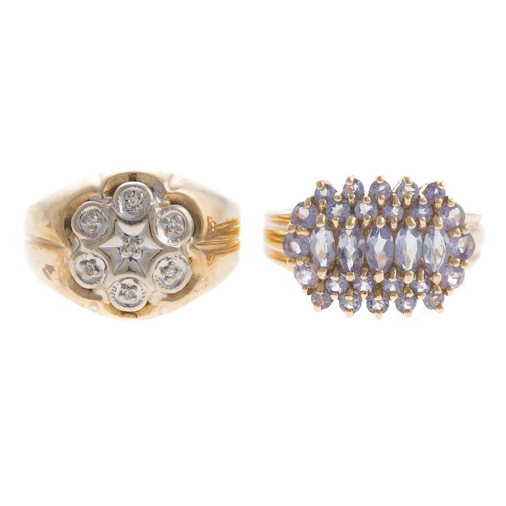 Appraisal: A Diamond Cluster Ring Tanzanite Ring in Gold K yellow