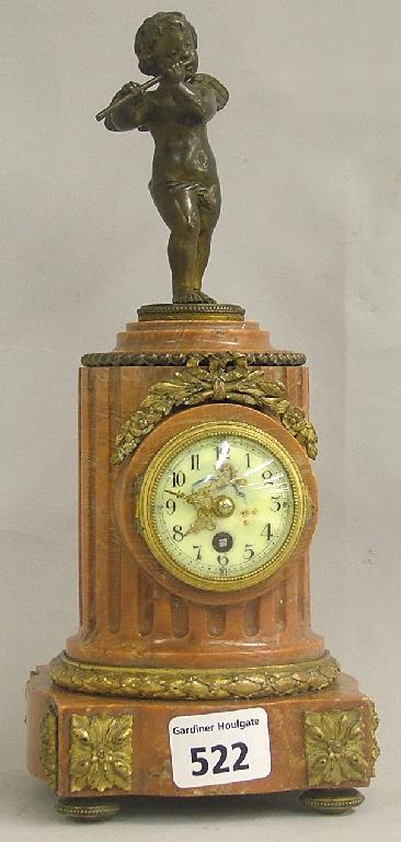 Appraisal: Small orange marble and ormolu mounted pedestal timepiece the cream