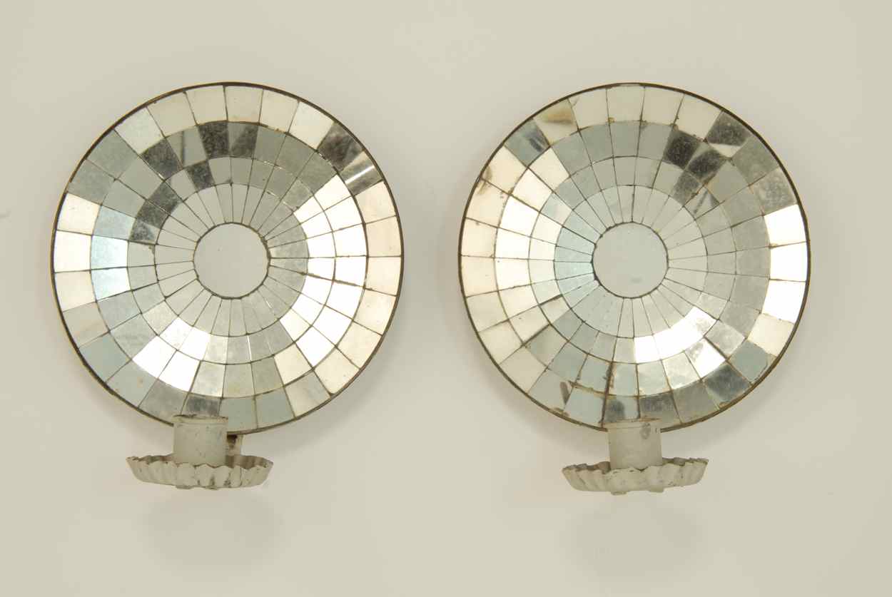 Appraisal: PAIR OF ANTIQUE MIRRORED WALL SCONCES Height Diameter