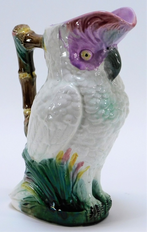 Appraisal: ENGLISH MAJOLICA FIGURAL PARROT POTTERY PITCHER England Late th-Early th