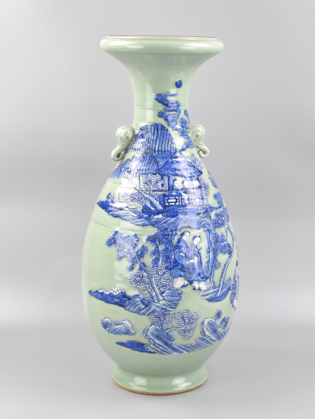 Appraisal: Large Chinese celadoon glaze vase with blue and white elegantly