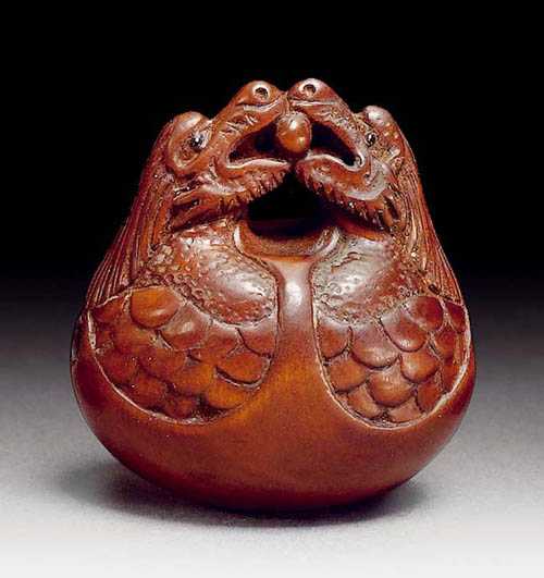 Appraisal: NETSUKE Japan th century W cm Wood Mokugyo percussion instrument